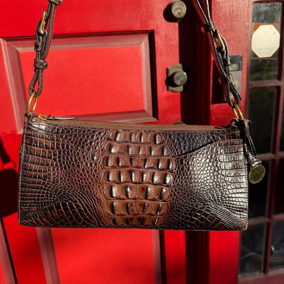 Brahmin Anytime Baguette Shoulder Bag – Melbourne Croc Embossed Leather Brown - Picture 14 of 17